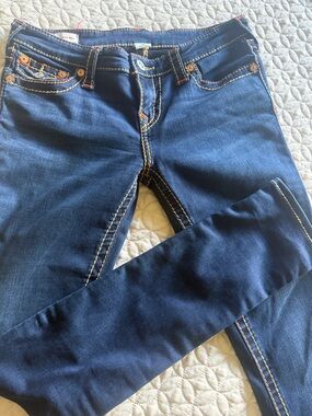 True Religion Dark Blue Skinny Jeans with Contrast Stitching